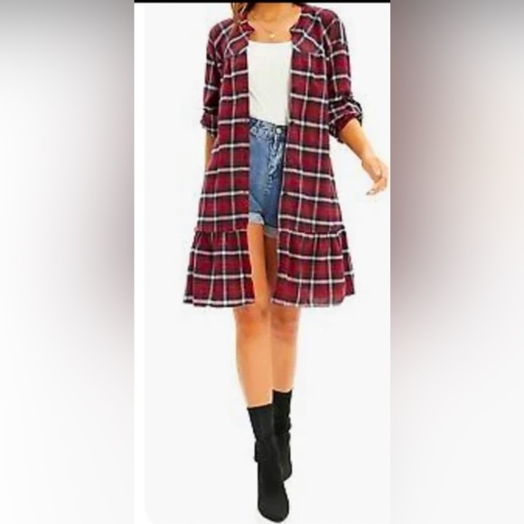 Grace Karin Women's Roll Up Sleeve Button Down Buffalo Plaid Shirt Dress w Belt - Picture 4 of 9